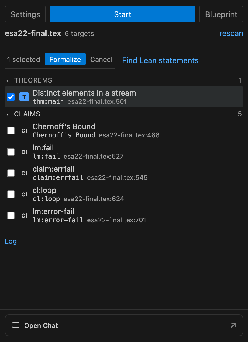Tex2Lean select several results interface. The numbered
                  controls are explained alongside.