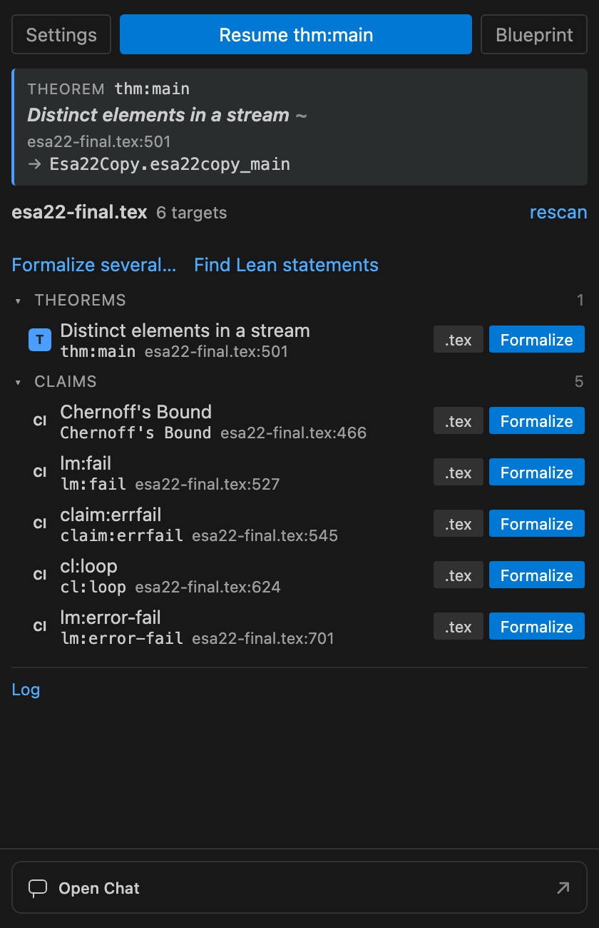 Tex2Lean continue saved work interface. The numbered
                  controls are explained alongside.