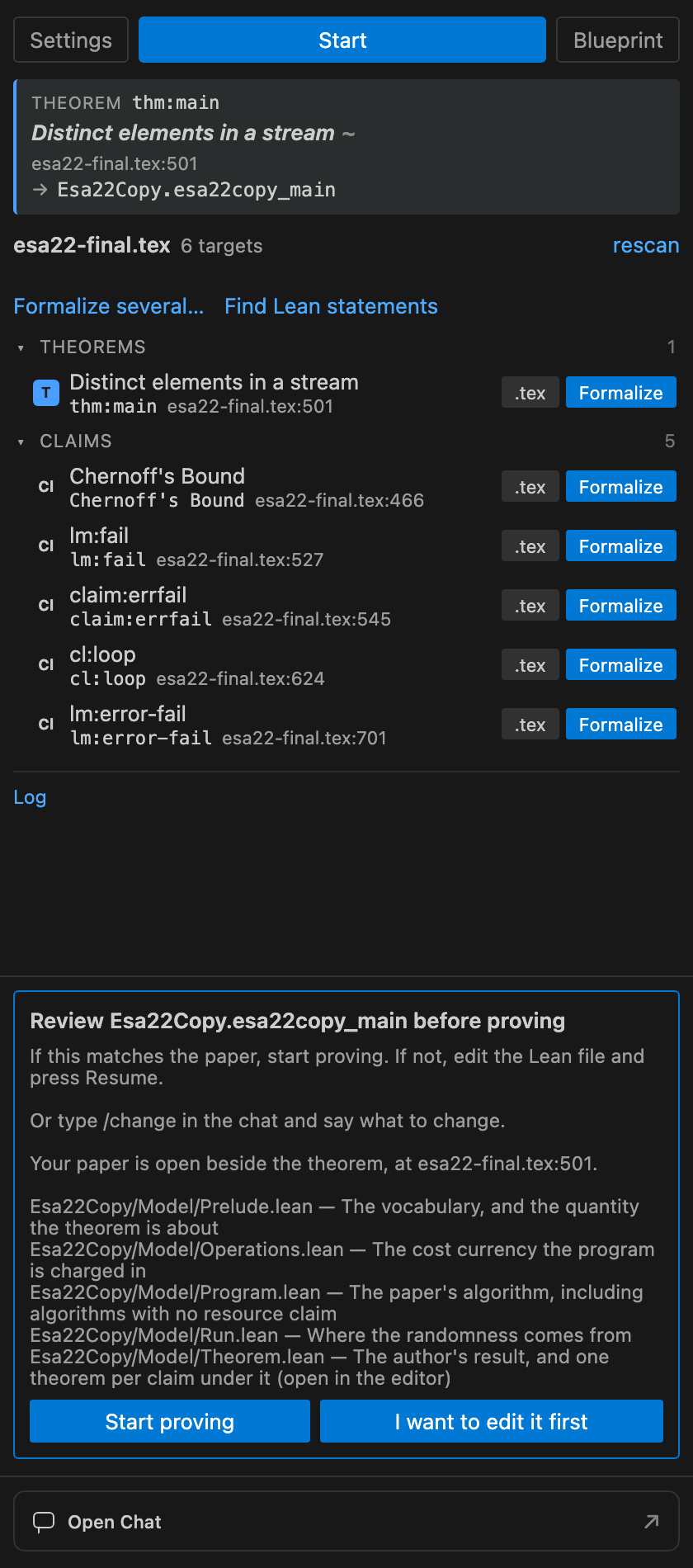 Tex2Lean review the statement interface. The numbered
                  controls are explained alongside.